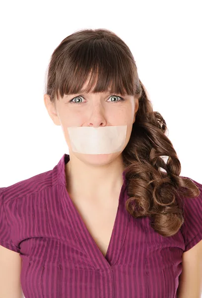 La chica con cinta selló su boca — Foto de Stock