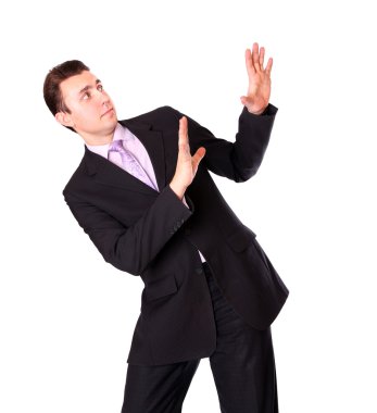 Man puts his hands resisting danger clipart