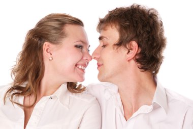 Close-up portret of newly married couple clipart