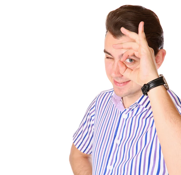 Man looking through a hand — Stock Photo, Image