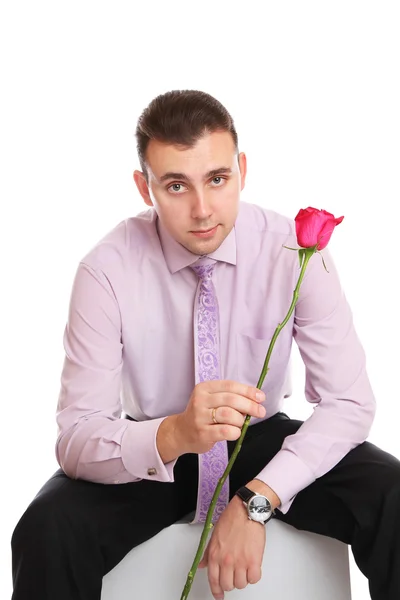 Guy with a red rose — Stock Photo, Image