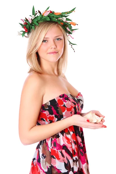 Blonde with a wreath on his head — Stock Photo, Image