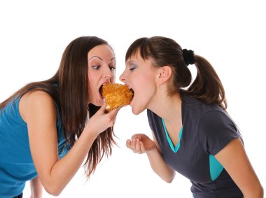 Fat and thin girls eatting clipart