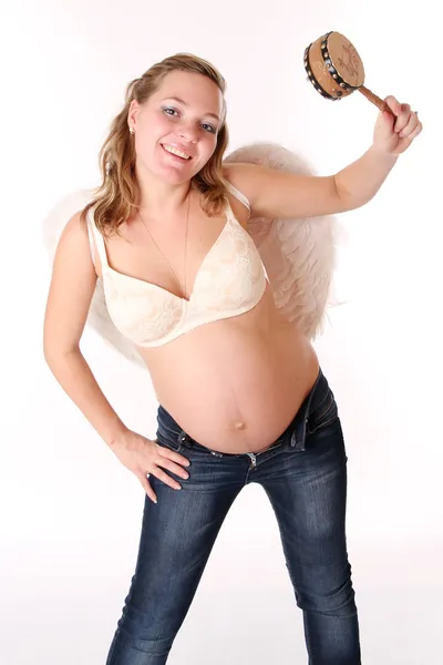 그녀의 임신 아내는 행복 새로 — 스톡 사진