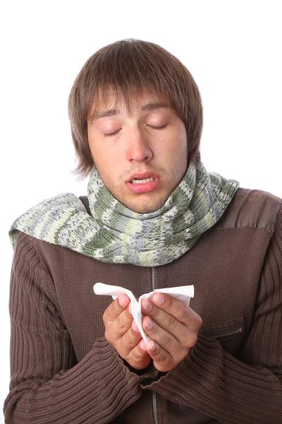 Man gevangen een koude en zieken — Stockfoto