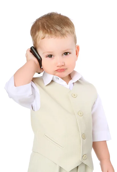 Μικρό αγόρι με ένα κινητό τηλέφωνο — Φωτογραφία Αρχείου