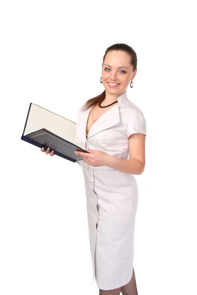 Businesswoman in white dress — Stock Photo, Image
