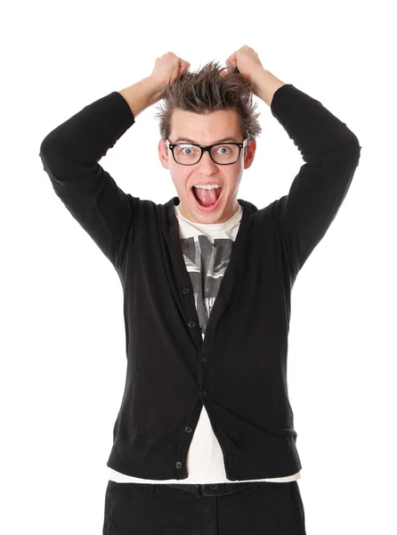 Student in glasses is very surprised — Stock Photo, Image