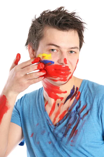 Guy rubs his face paint — Stock Photo, Image