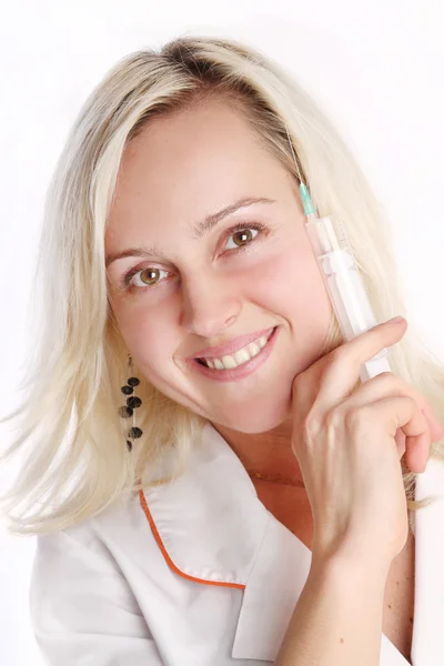 stock image Face of woman with syringe