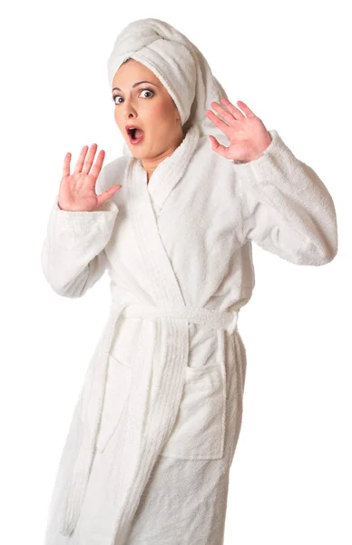 Kvinnan i badrock är förvånad — Stockfoto
