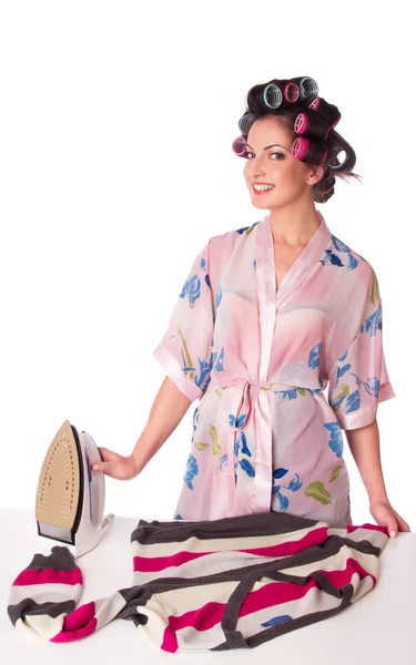 Woman is ironing clother — Stock Photo, Image