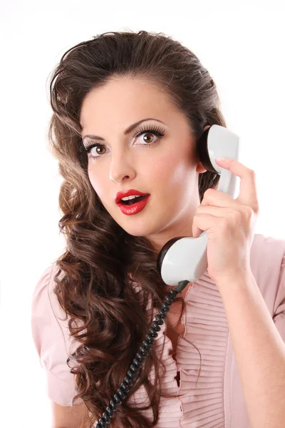 Menina no estilo de pin-up com telefone — Fotografia de Stock