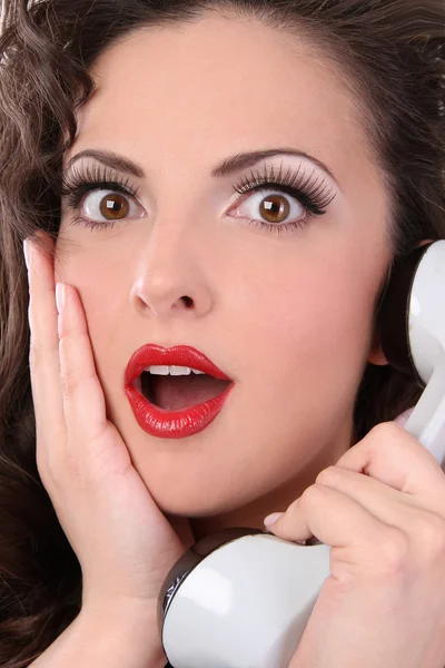 Girl in the style of pin up with phone — Stock Photo, Image