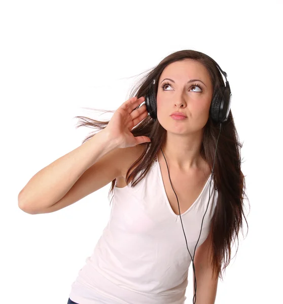 stock image Teenage girl listening music on headphones