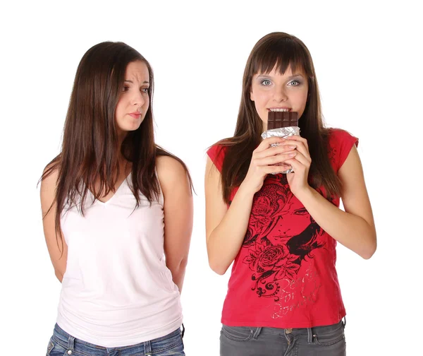 Two girls with chocolate — Stock Photo, Image