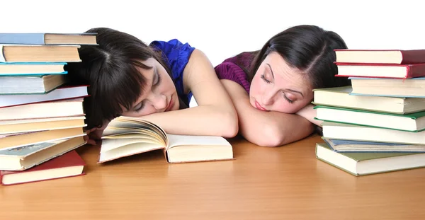 Two teenage student owned by books — Stock Photo, Image