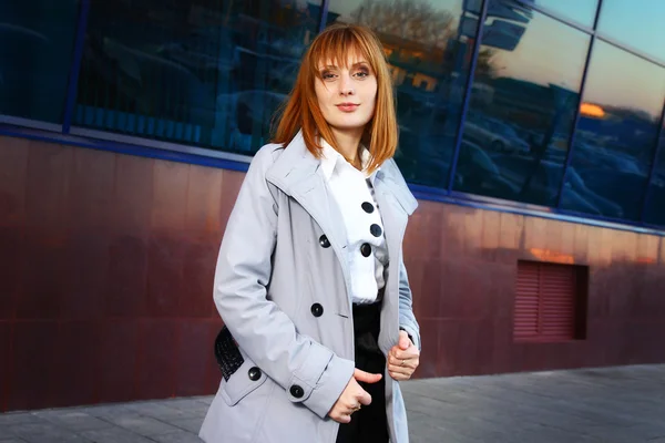 stock image Office style woman is staying near the building