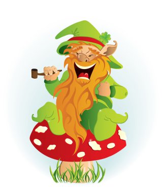 Leprechaun sitting on the mushroom clipart