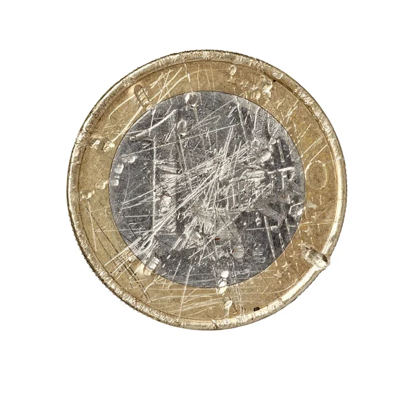 Euro mince poškozené opotřebené finanční krize — Stock fotografie