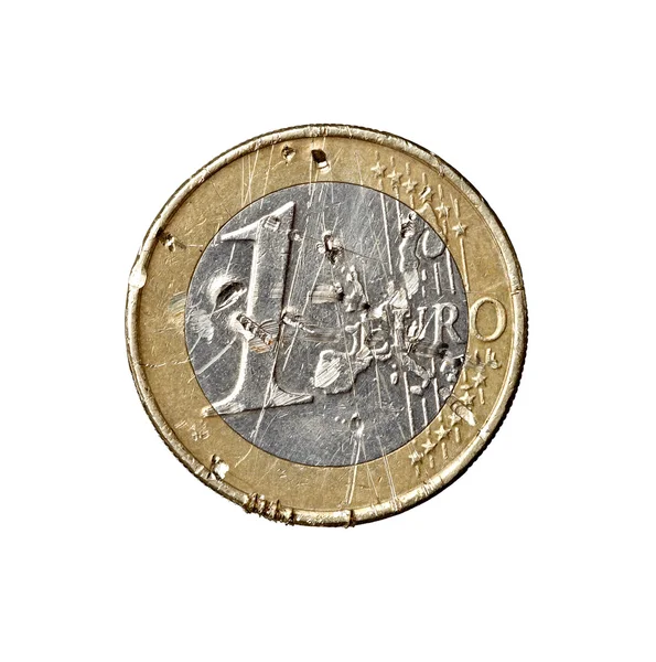 Euro coin damaged worn down finance crisis — Stock Photo, Image