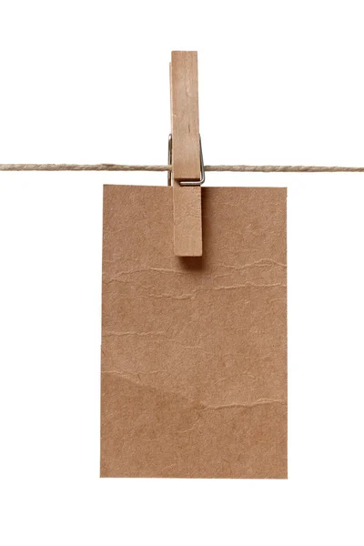 stock image Clothes peg and note paper on clothes line rope