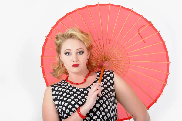 Dívka s čínskou deštník fotografii ve stylu 60 let — Stock fotografie