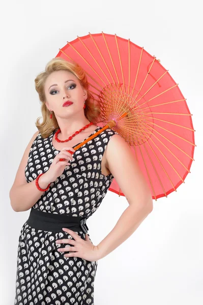 Flickan med den kinesiska paraplyet fotot i stil av 60 år — Stockfoto