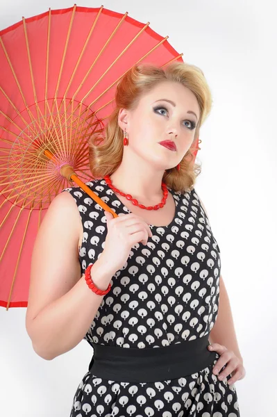 Dziewczyna z chińskich parasol zdjęcie w stylu lat 60 — Zdjęcie stockowe