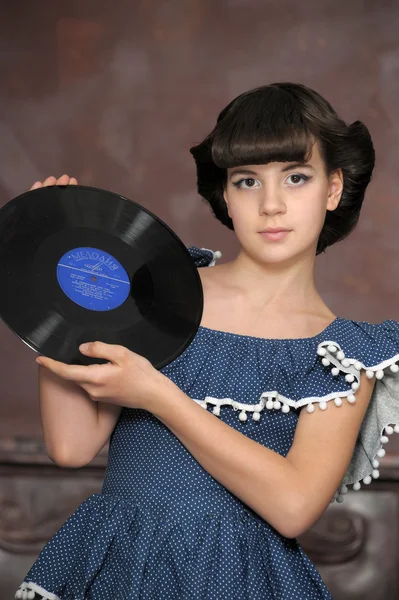 Dívka s vinyl records — Stock fotografie