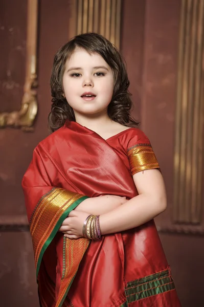 stock image A little girl is in the national Indian suit