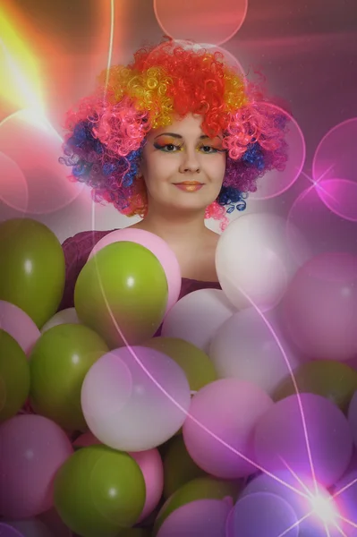 Dívka klaun a balóny — Stock fotografie
