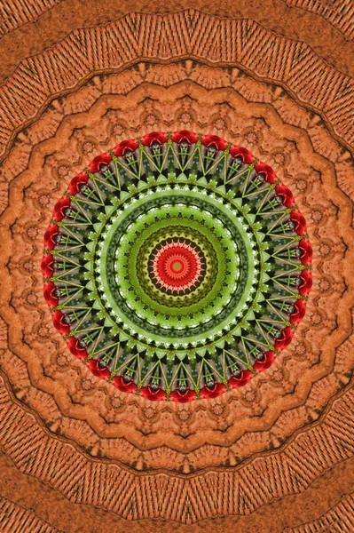 Зелений з коричневим круглим орнаментом — стокове фото