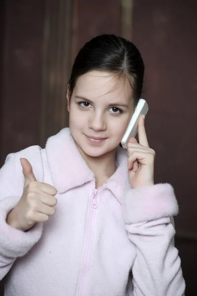 Happy girl with phone — Stock Photo, Image