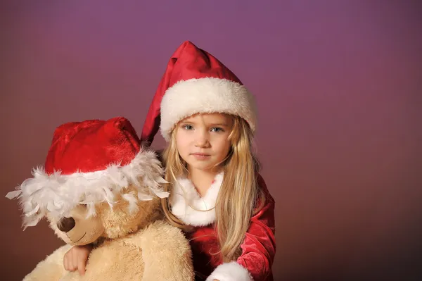 Christmas child with Teddy Bear — Stock Photo, Image