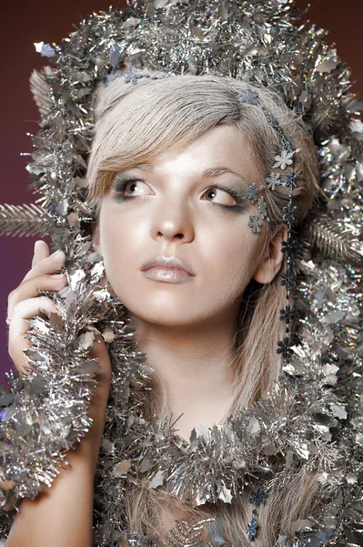 Winter meisje met mooie make-up — Stockfoto