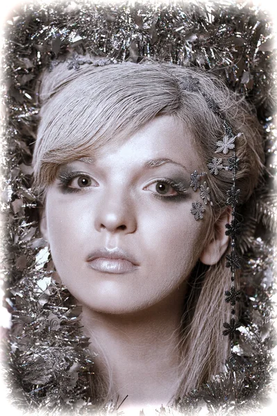 Menina de inverno com bela maquiagem — Fotografia de Stock