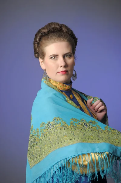 Russian woman in a scarf — Stock Photo, Image