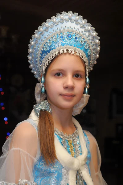 Closeup portrait of charming little girl in a kokoshnik — Stock Photo, Image