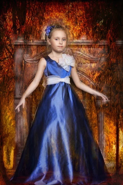 Little girl in a smart blue dress — Stock Photo, Image
