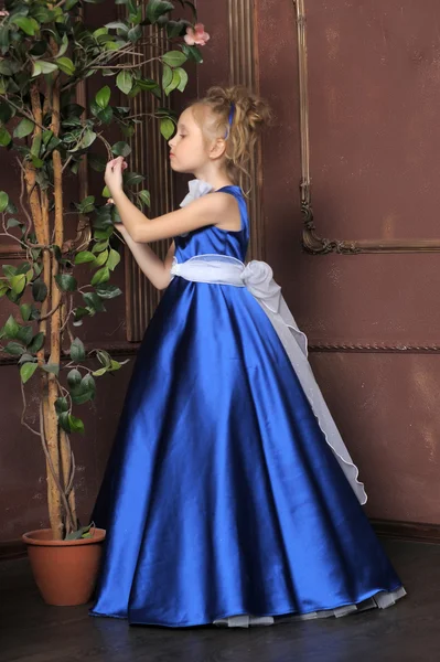Petite fille dans une robe bleue intelligente — Photo