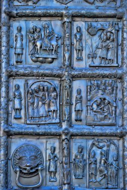 Fragment of bronze doors of St. Sophia Cathedral. Veliky Novgorod clipart