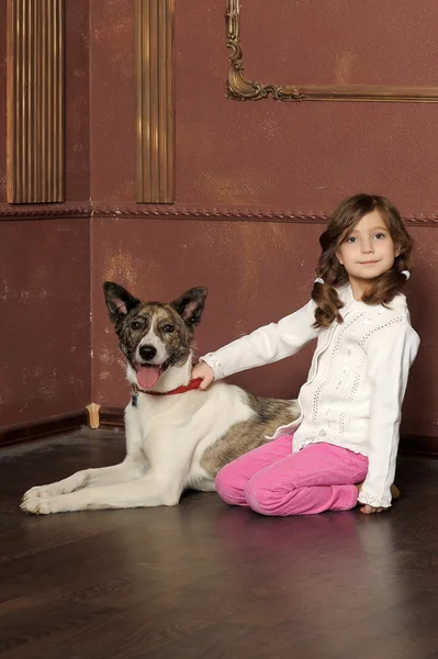 Portrait of a little girl with dog — Stock Photo, Image