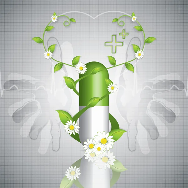Pilule à base de plantes style caducée — Image vectorielle