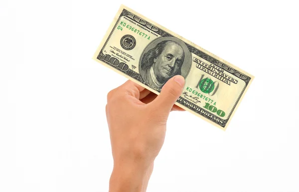 Ruka drží 100 dolarové bankovky — Stock fotografie