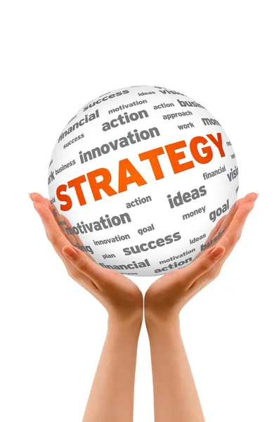 Handen met een strategie bol — Stockfoto