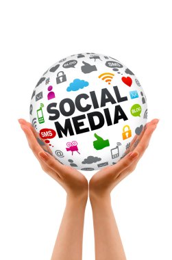 Hands holding a Social Media Sphere clipart