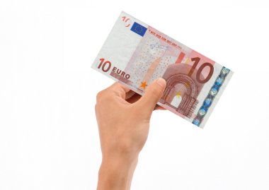 Hand Holding 10 Euro Bill clipart