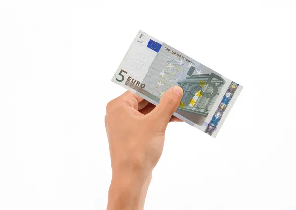 Hand met 5 euro bill — Stockfoto