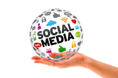 sosyal medya 3d küre tutan el